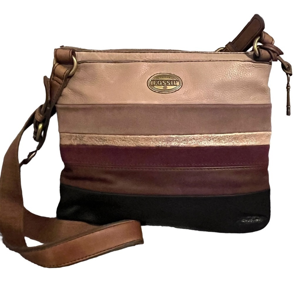 Fossil Explorer Crossbody Bag in Multi-color striped Leather - EUC